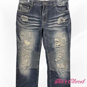 Brooklyn Express New York Mens Jeans Distressed Ripped 36x30
